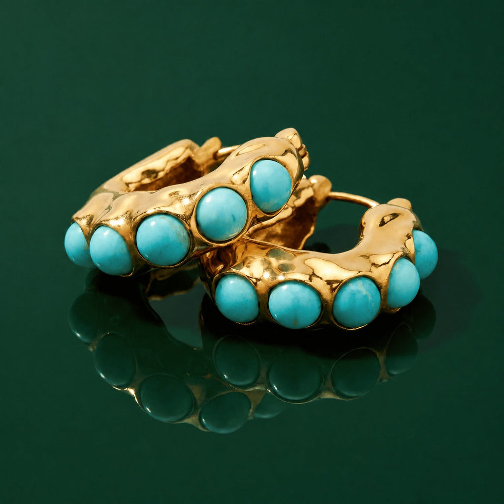Bold Turquoise Stone Sculpted Hoop Earrings