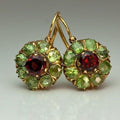 Vintage Rounded Green & Red Crystal Earrings