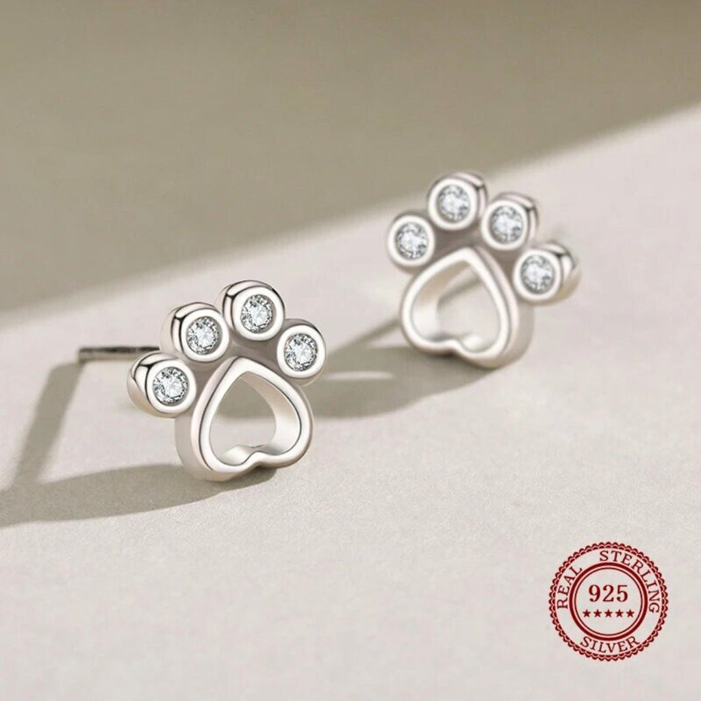 Paw Stud Earrings in Sterling Silver – With Sparkling Zirconia