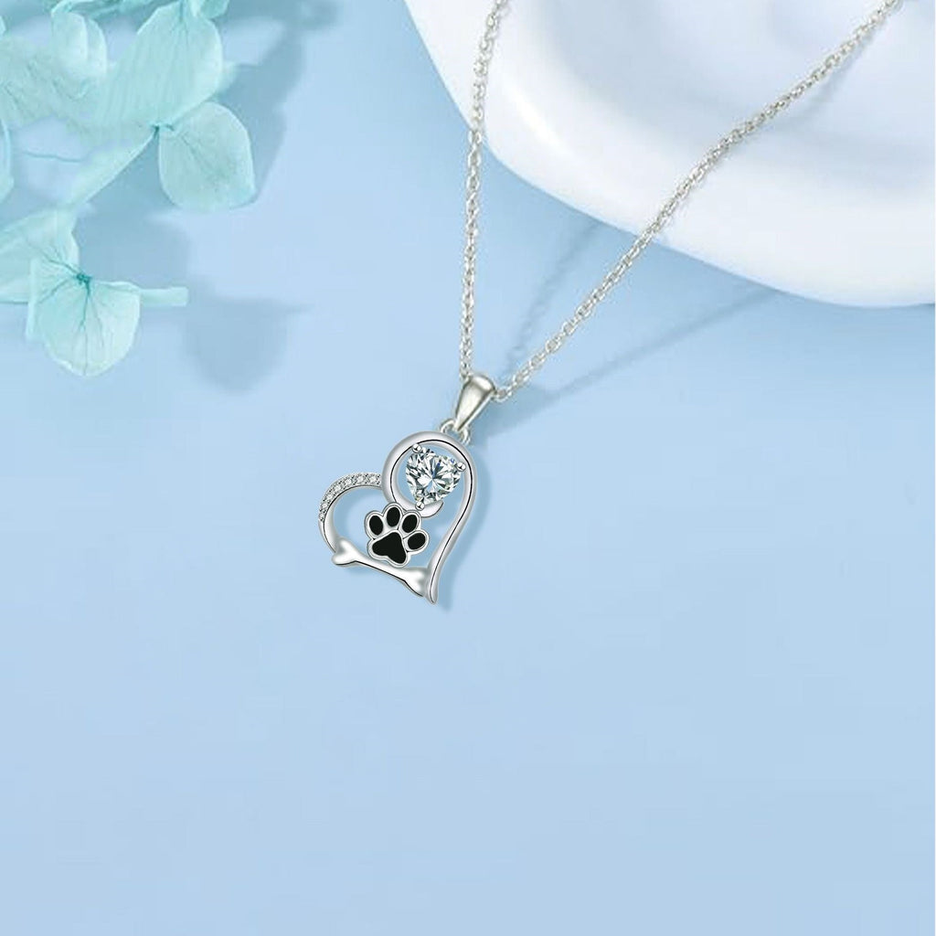 Handcrafted Dog Paw Print and Bone Necklace with Zirconia