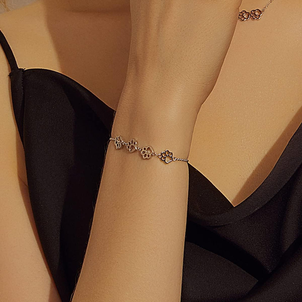 Sterling Silver Paw Print Bracelet – Adjustable Fit