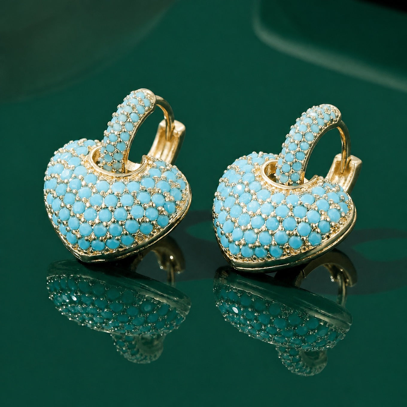 Golden Turquoise Heart Earrings