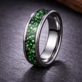Emerald inlay in tungsten carbide ring