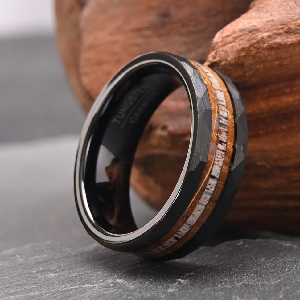 Titanium Woodstone Facet Ring