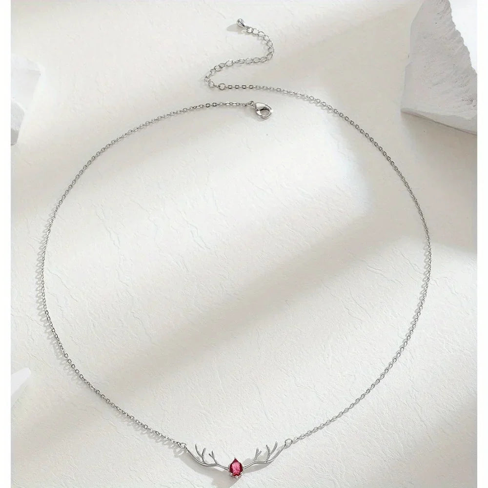 Deer Antler Necklace with Delicate Heart Charm