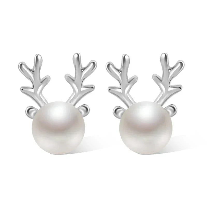 Reindeer Pearl Stud Earrings
