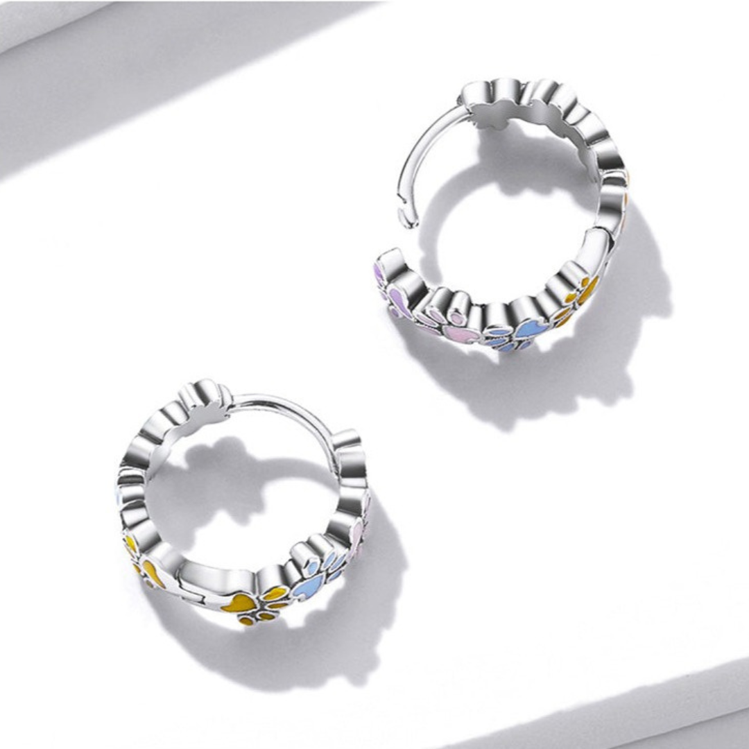 Colourful Paws Hoops Sterling Silver