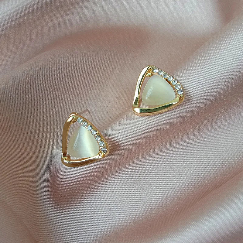 Elegant Triangle Earrings with Opal and Crystal