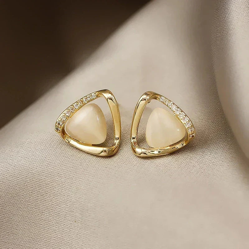 Elegant Triangle Earrings with Opal and Crystal