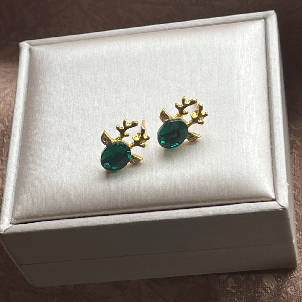 Festive Reindeer Crystal Stud Earrings