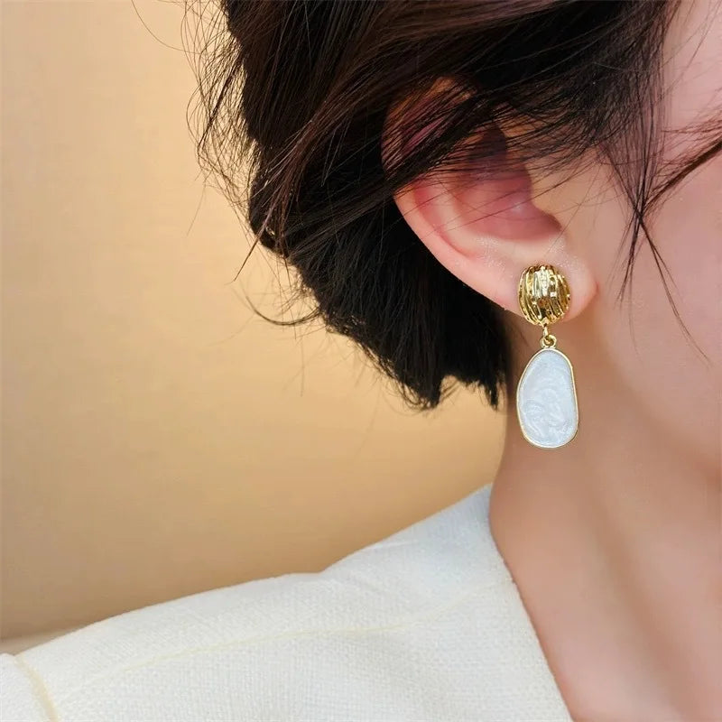 Vintage Enamel Oval Drop Earrings