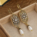 Vintage Golden Inlaid Pearl Earrings