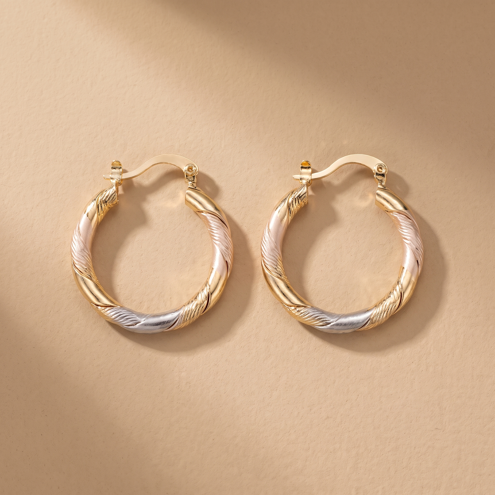 Vintage Round Hoop Gold Silver and Rose Earrings