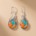 Blue and Orange Gemstone Drop Earrings