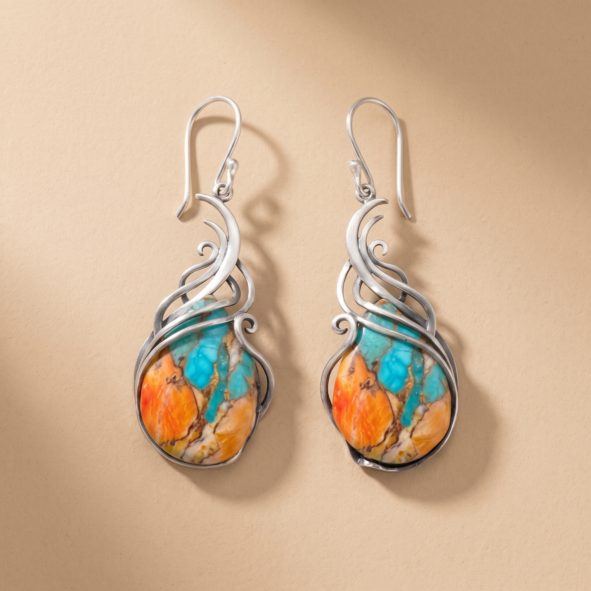 Blue and Orange Gemstone Drop Earrings