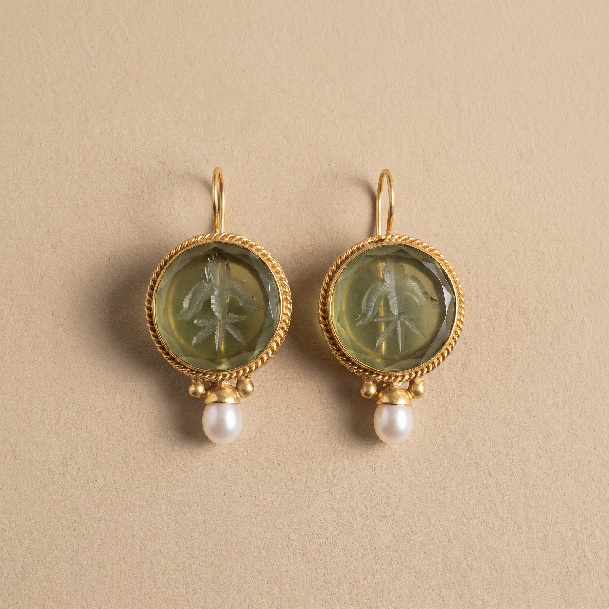 Ancient Jade Stone Pearl Earrings