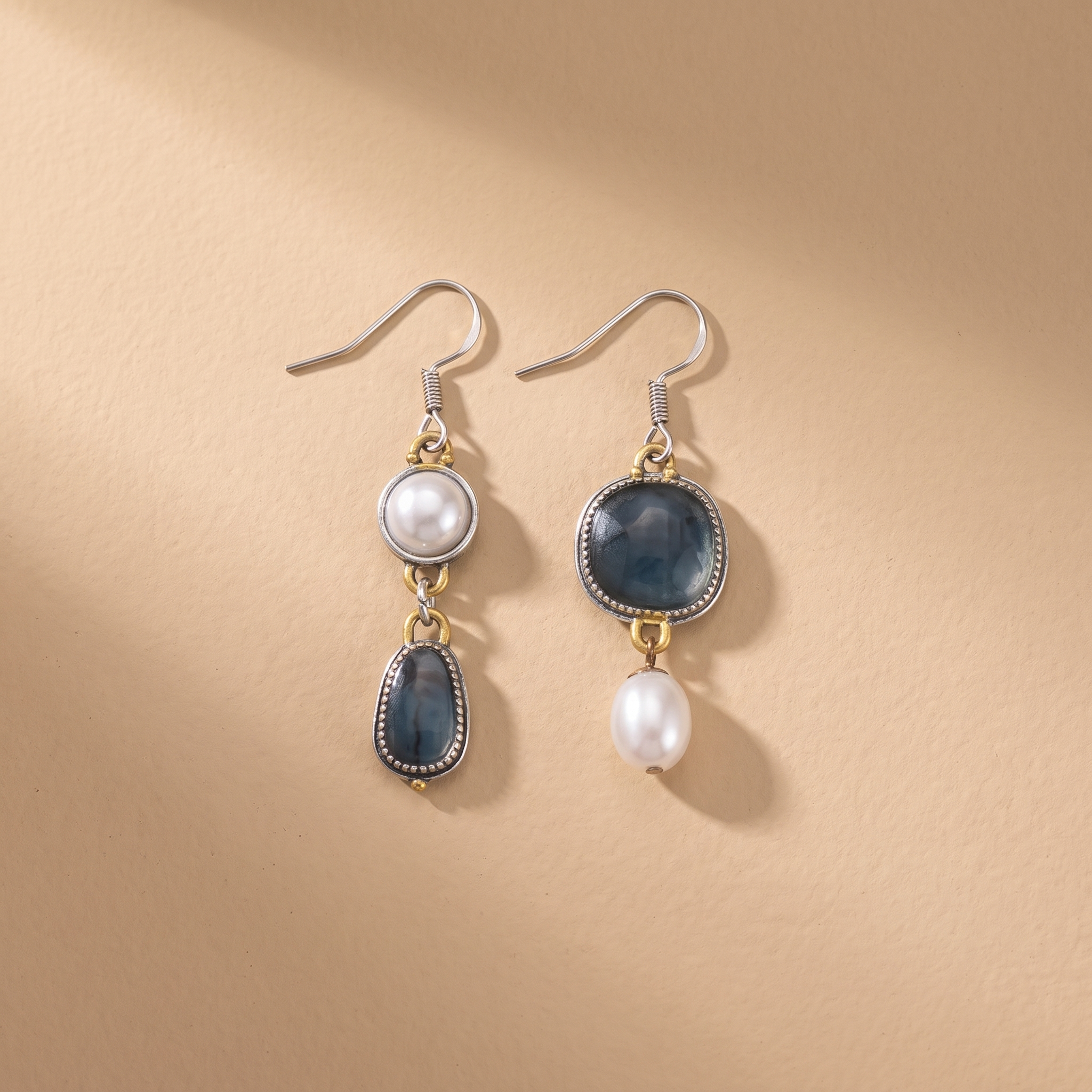 Vintage Blue Stone Pearl Earrings