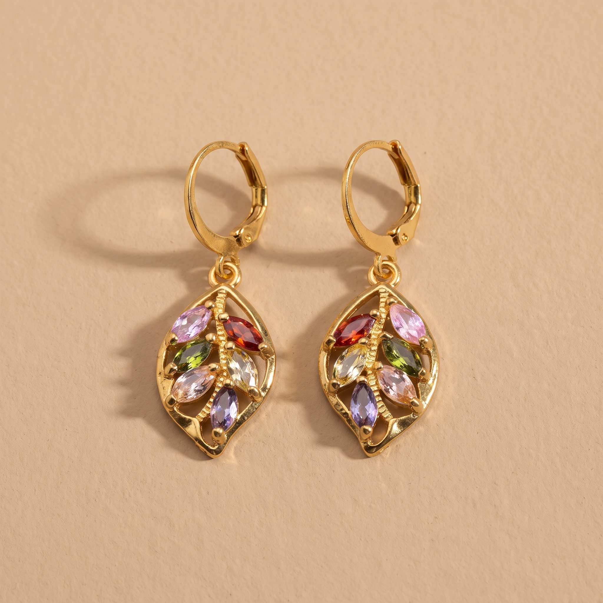 Vintage Gold Leaf Colorful Earrings