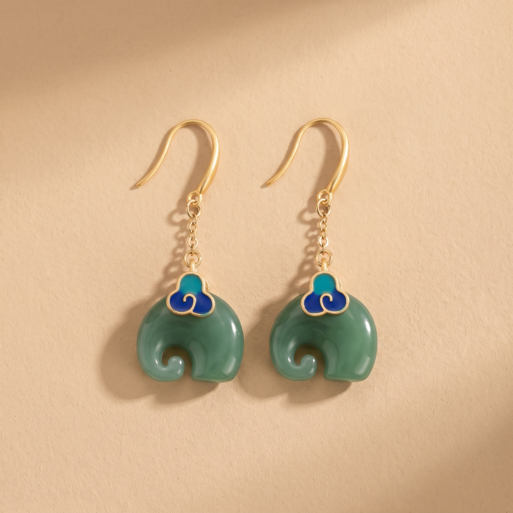 Retro Green Elephant Earrings