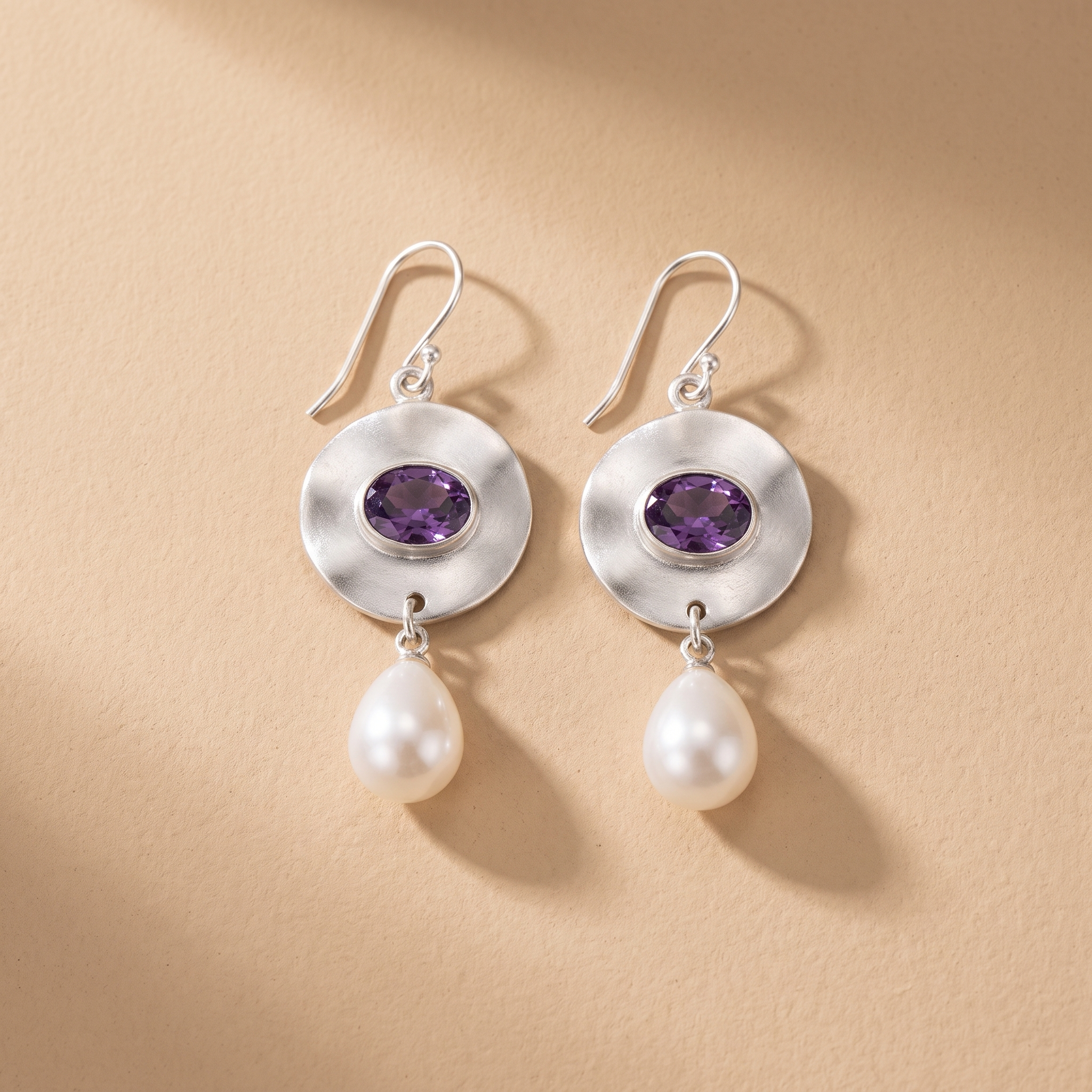 Pearl Earrings with Purple Zirconia