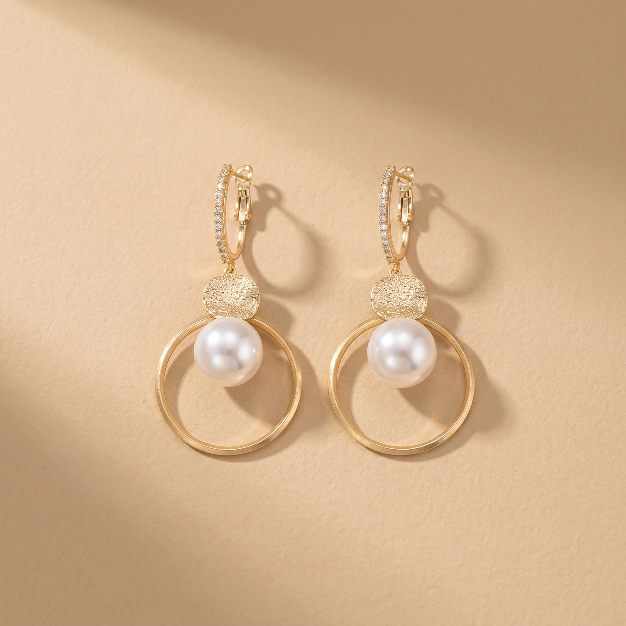 Earrings with Cultured Pearls and Embezzled Balls