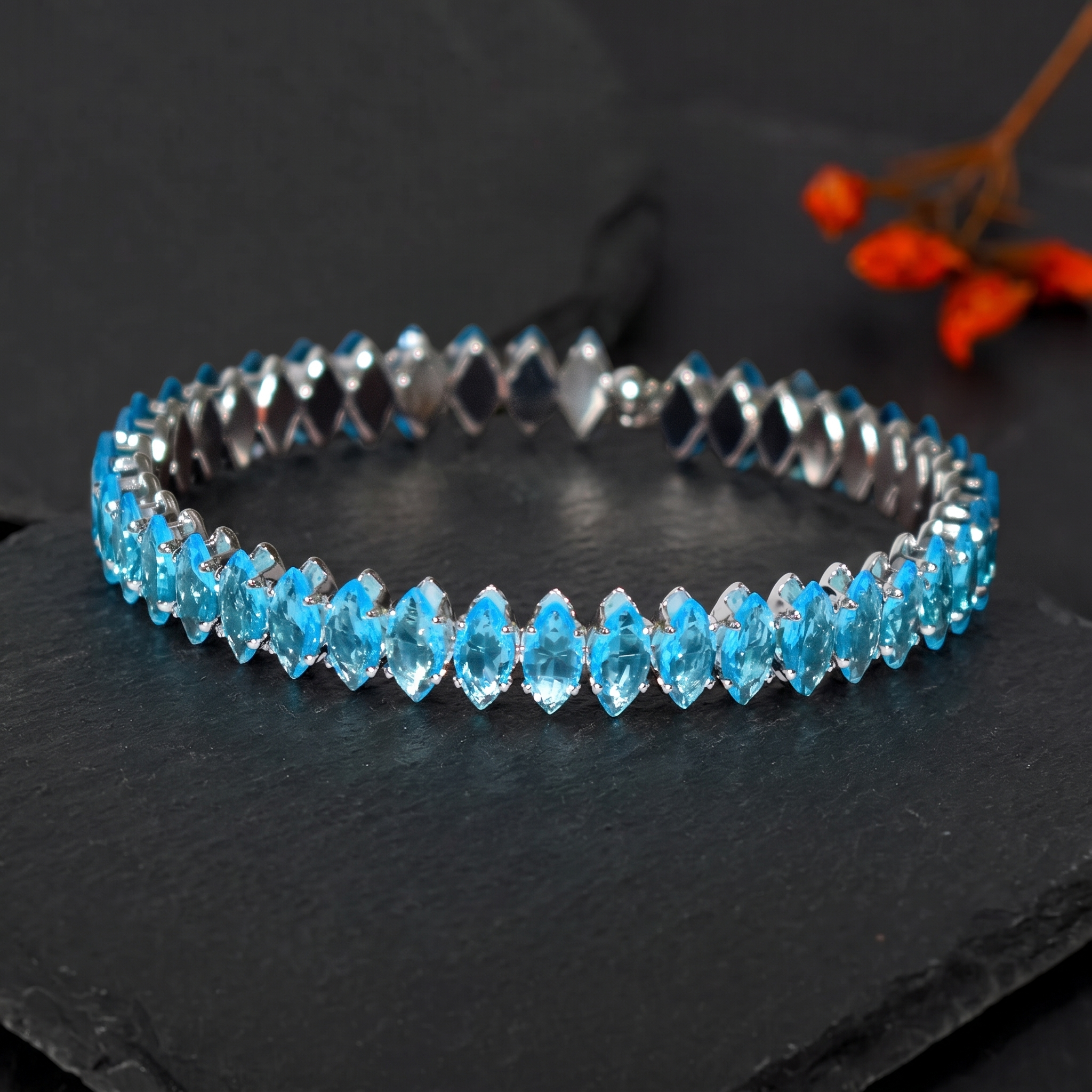 Vintage Silver Blue Crystal Adjustable Bracelet