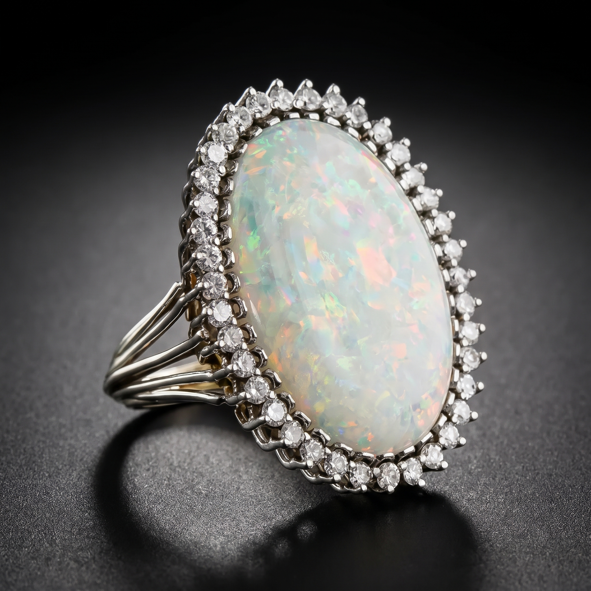 Grand White Opal Halo Ring