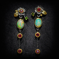 Boho Earrings with Opal and Red Zirconias