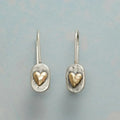 Golden Heart Earrings in Vintage Silver