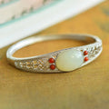 Classic Silver Green Stone & Coral Bangle Bracelet