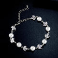 Silver Crystal Leaf & Pearl Bracelet