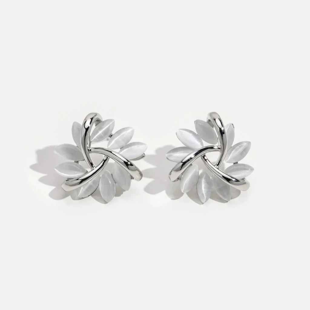 Elegant and Exquisite Circular Opal Flower Stud Earrings in Gold